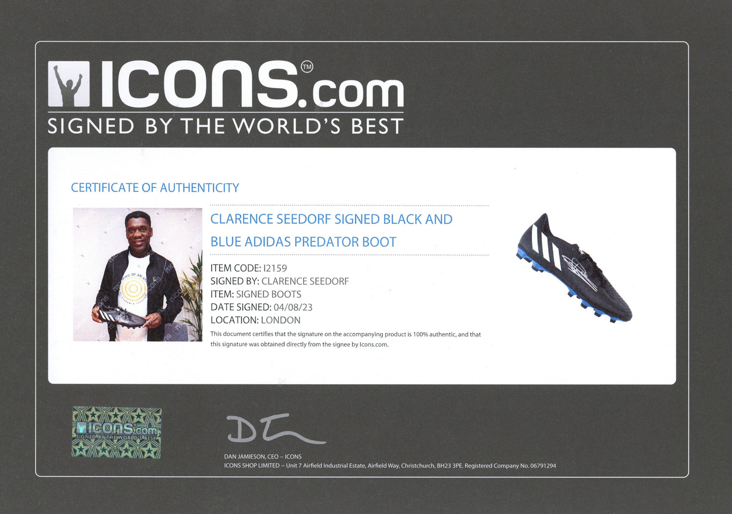 Clarence Seedorf Autographed Black and Blue Adidas Predator Cleat