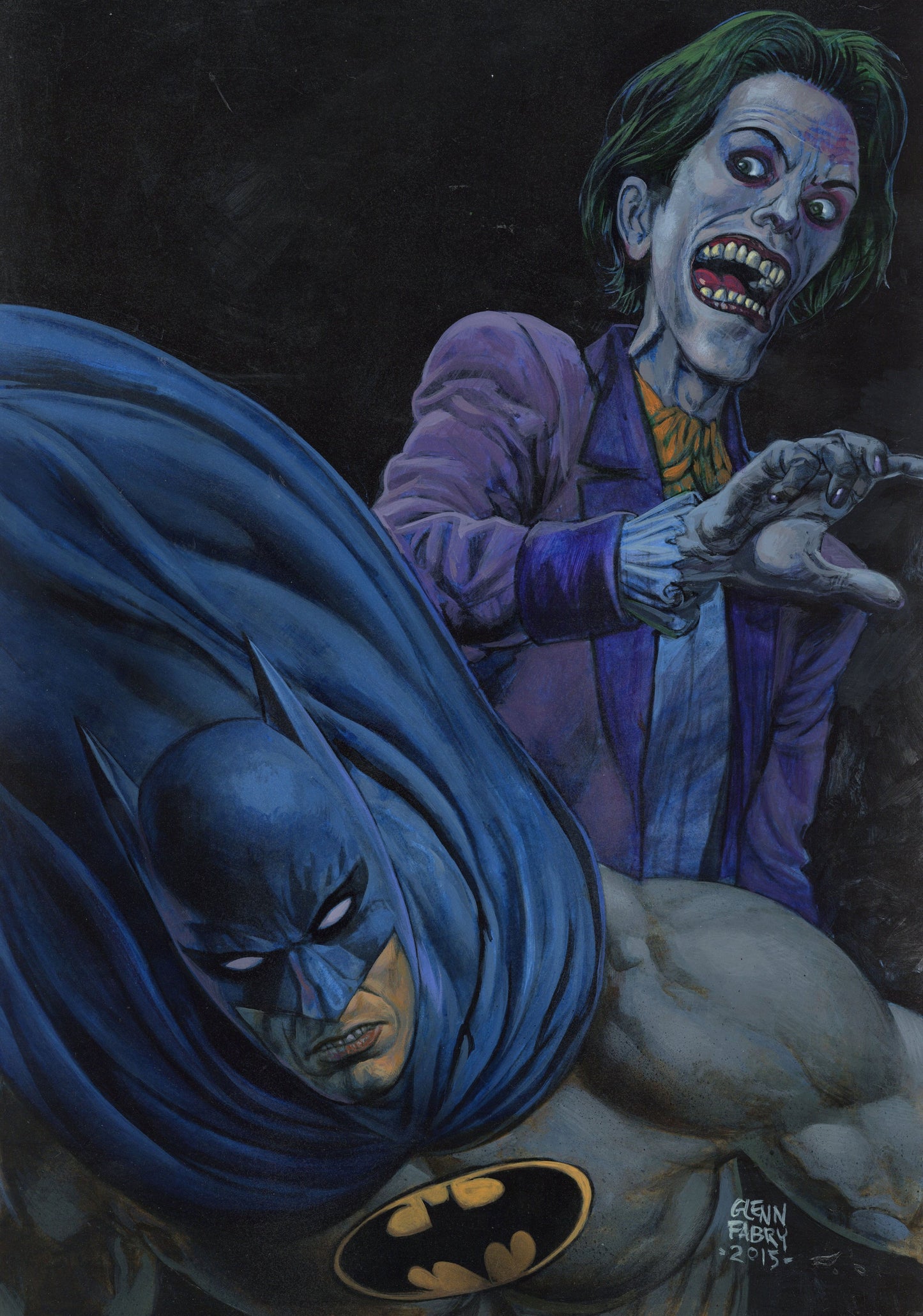 Original Art Painted Batman and Joker 30cm x 42cm Framed