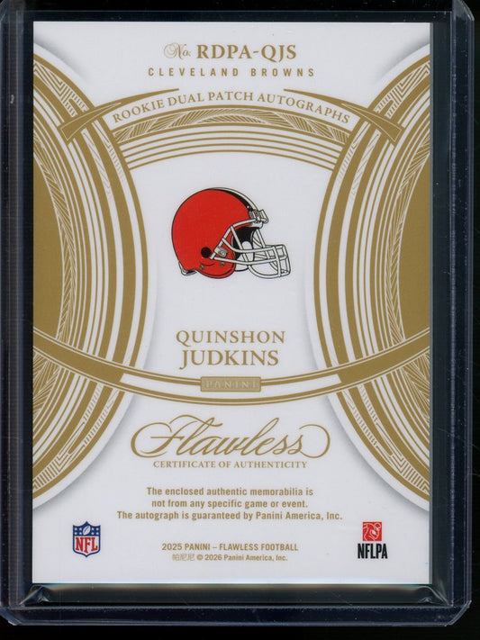 2025 Panini Flawless Quinshon Judkins Honored Ink Rookie Patch Autograph /25 Browns