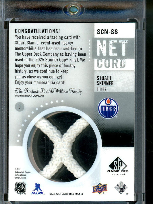 2025 Upper Deck SP Game Used Stuart Skinner Net Cord Stanley Cup Final /25 Oilers