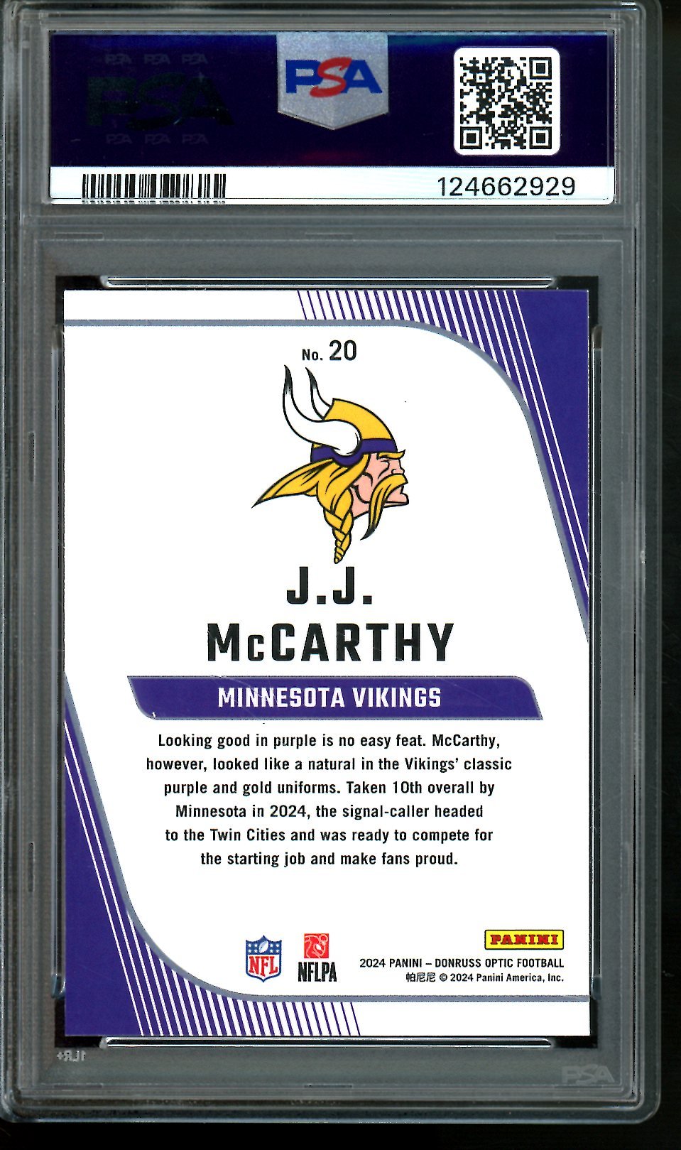 2024 Panini Optic JJ McCarthy Rookie Primary Colors PSA 10 Vikings