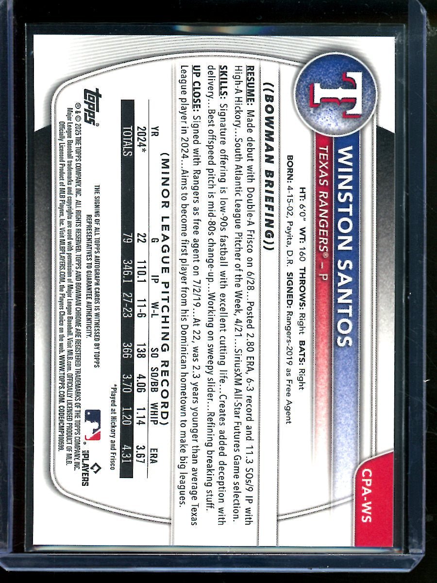 2025 Bowman Chrome Winston Santos True Blue 1st Autograph /150 Rangers
