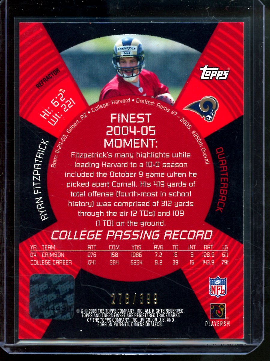 2005 Topps Finest Ryan Fitzpatrick Rookie Autograph Rams