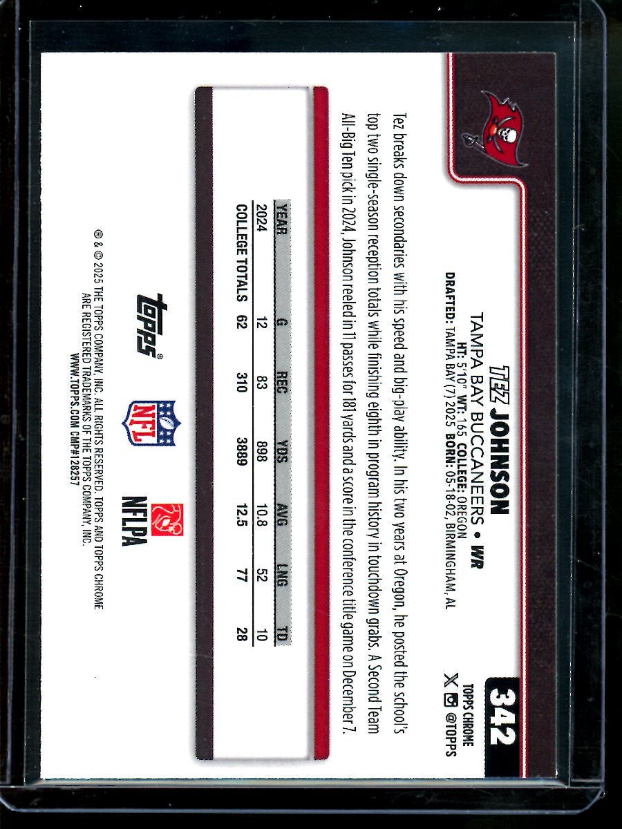 2025 Topps Chrome Tez Johnson Yellow Wave /275 Rookie Buccaneers