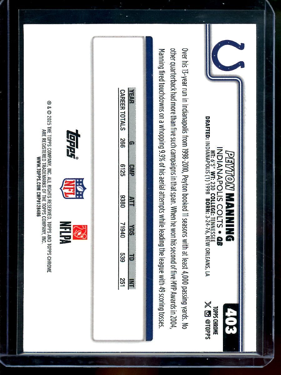 2025 Topps Chrome Peyton Manning Image Variation Refractor Colts