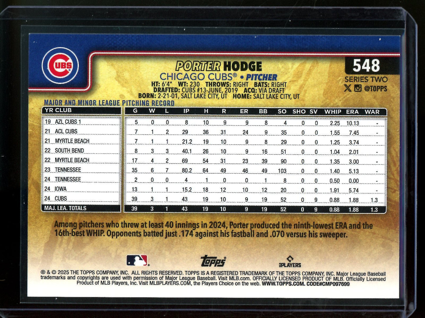 2025 Topps Flagship Porter Hodge Golden Mirror Image Variation Cubs
