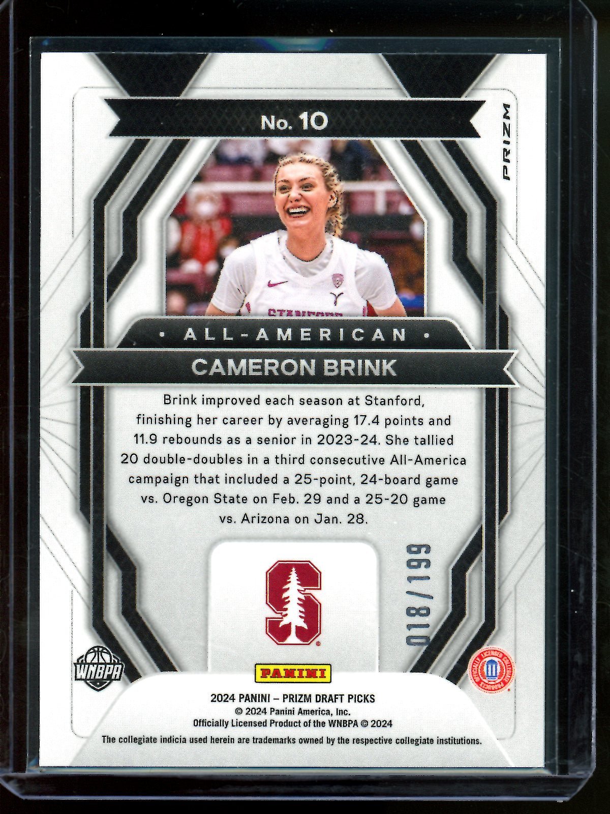2024 Panini Prizm Draft Picks Cameron Brink Blue Rookie /199 Stanford