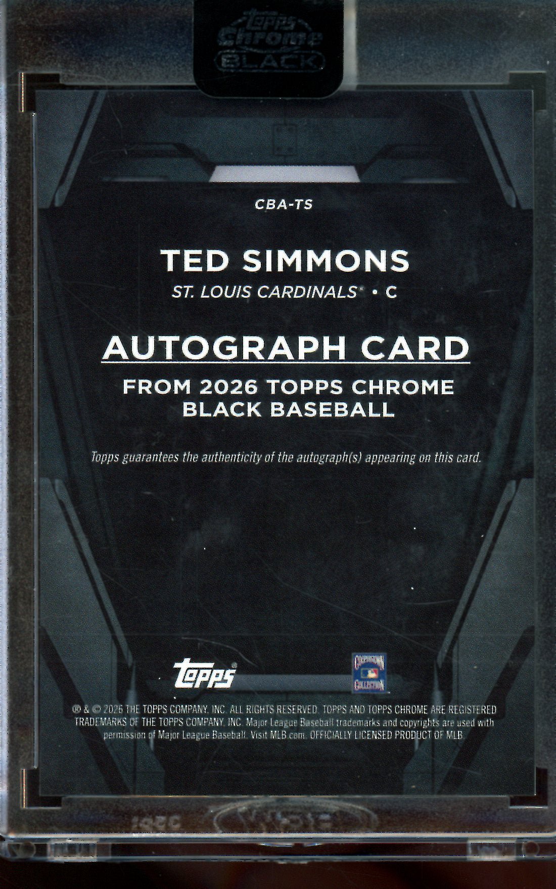 2026 Topps Black Ted Simmons Autograph Encased Cardinals