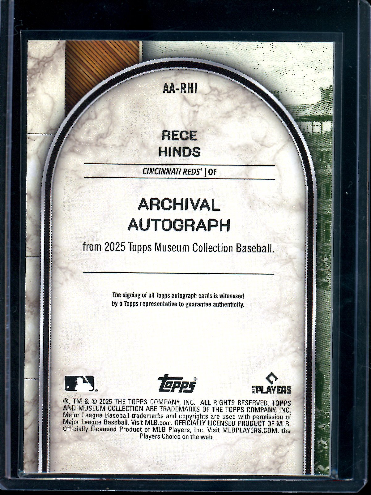 2025 Topps Museum Collection Rece Hinds Rookie Autograph /15 Reds