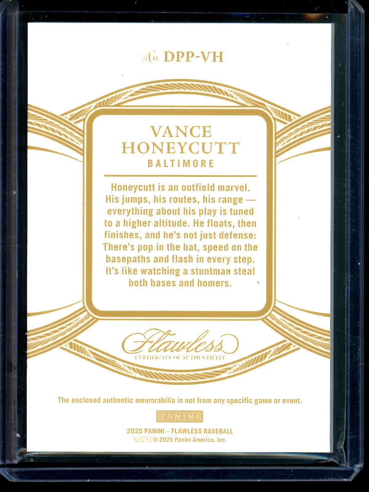 2025 Topps Flawless Vance Honeycutt Dual Relic Gold /10 Orioles