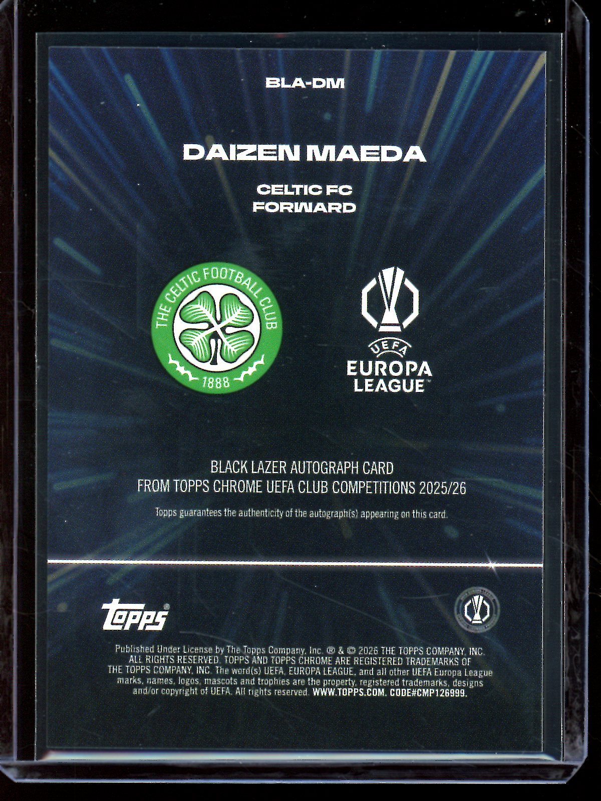 2026 Topps Chrome Daizen Maeda Black Lazer Autograph Celtic Football Club