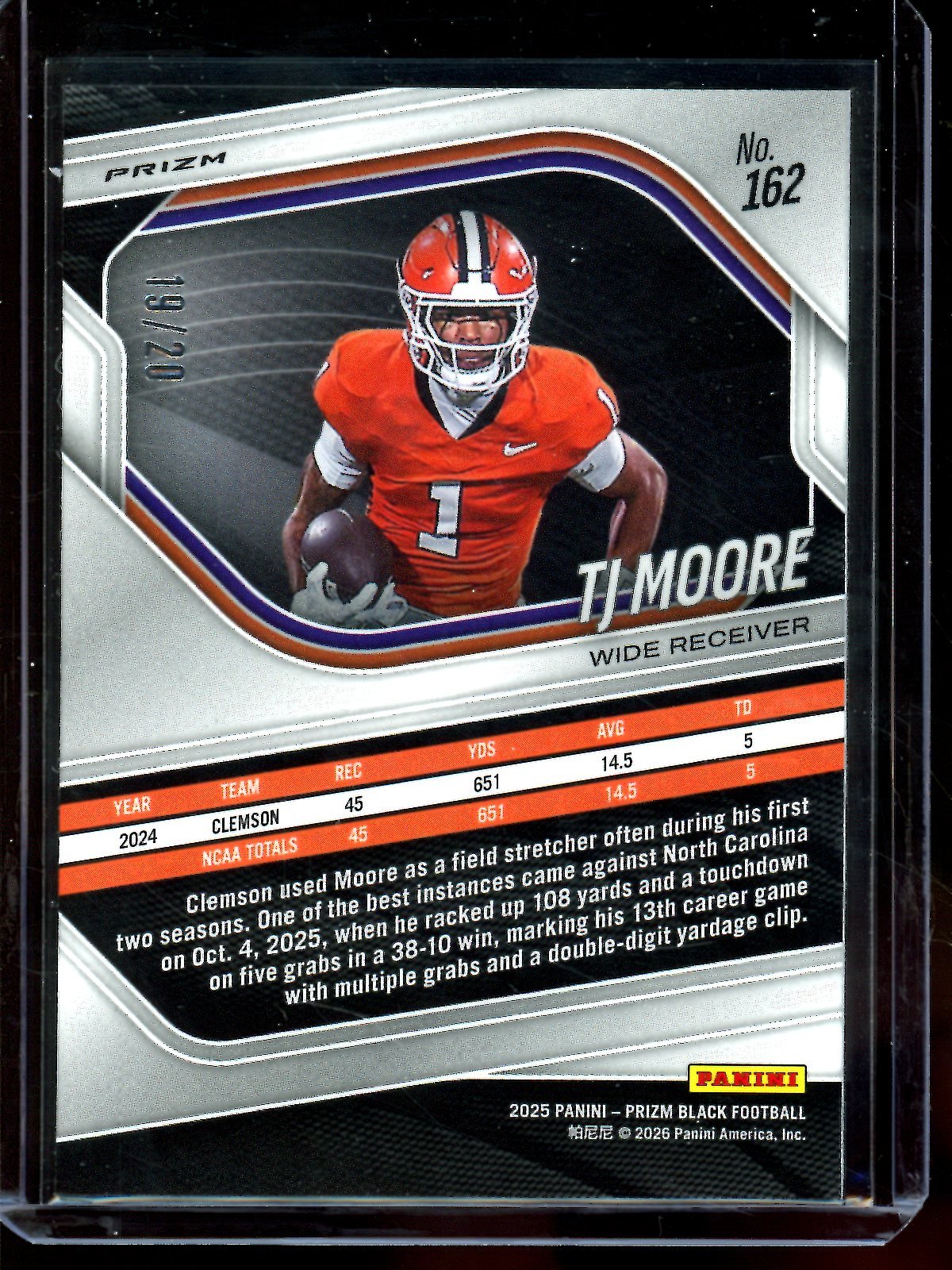 2025 Panini Prizm Black TJ Moore Cherry Blossom /20 Clemson