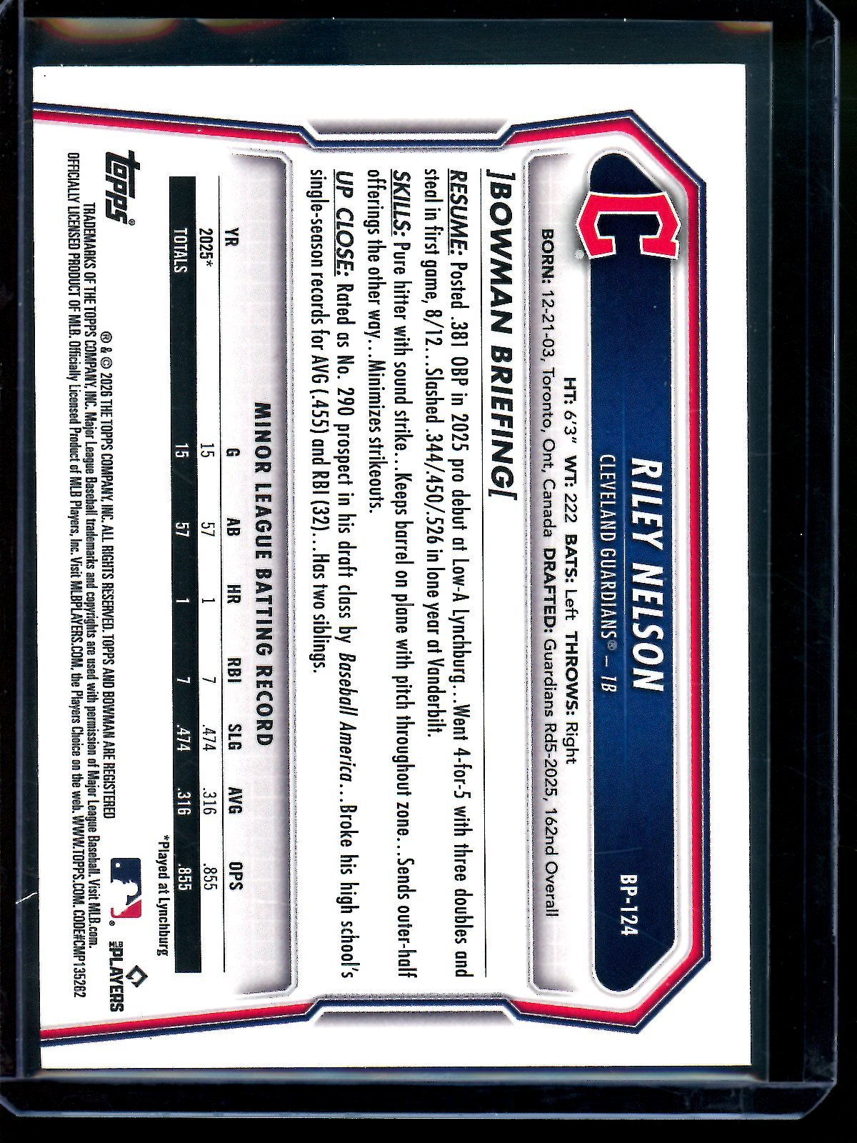 2026 Bowman Riley Nelson Bowman Refractor Foil 1st SP Guardians