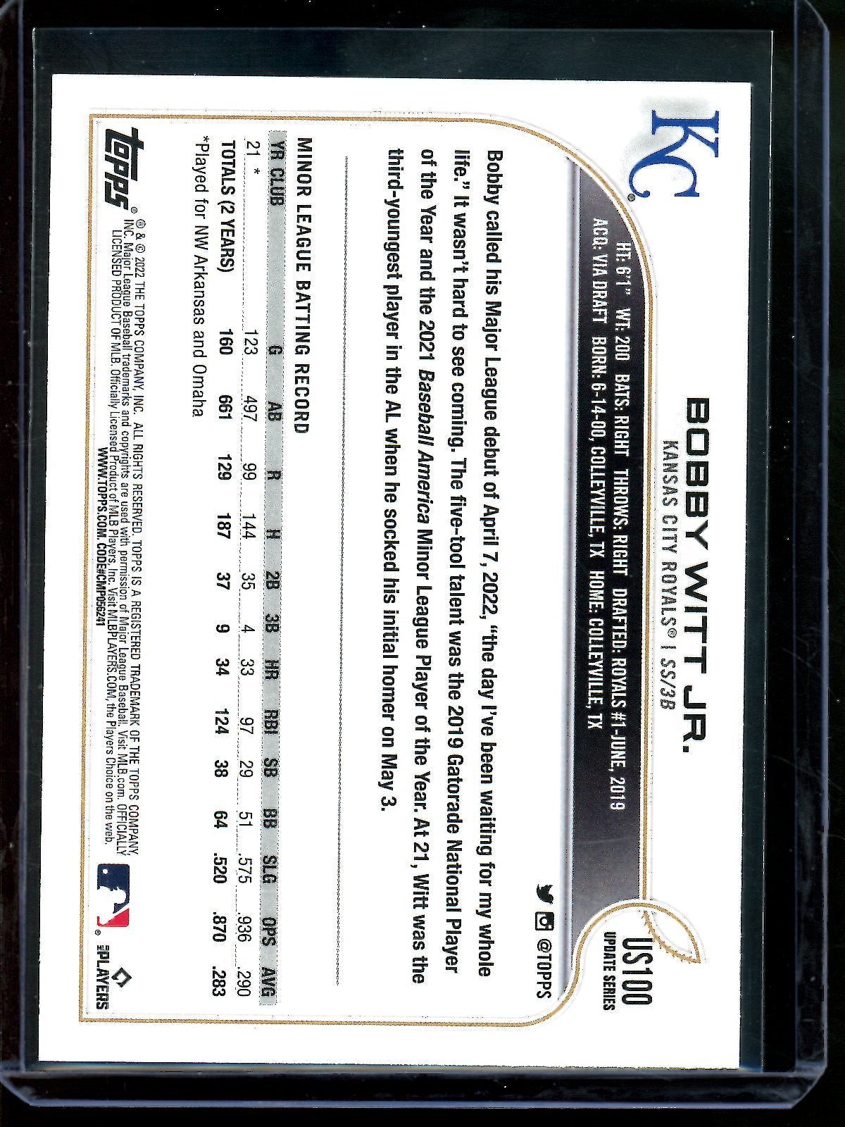 2022 Topps Flagship Bobby Witt Jr Royal Blue Rookie Royals