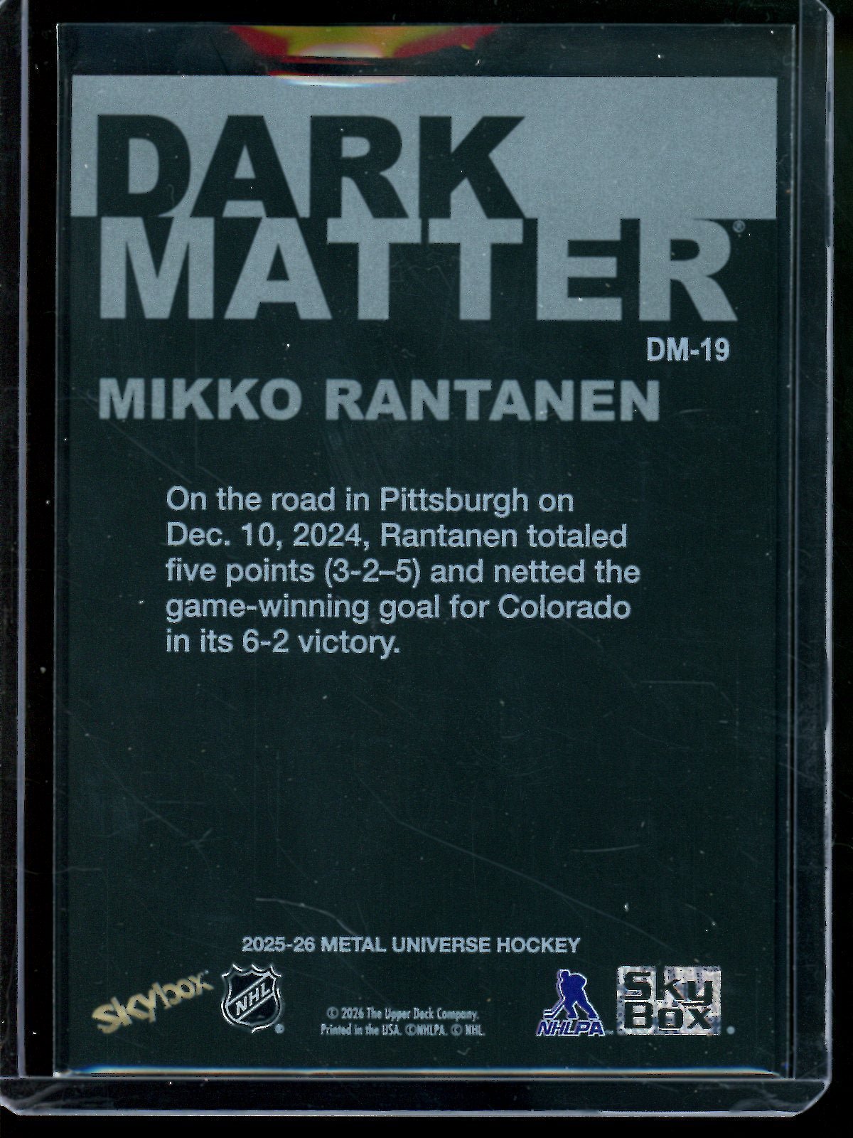 2025 Upper Deck Metal Mikko Rantanen Dark Matter SP Stars