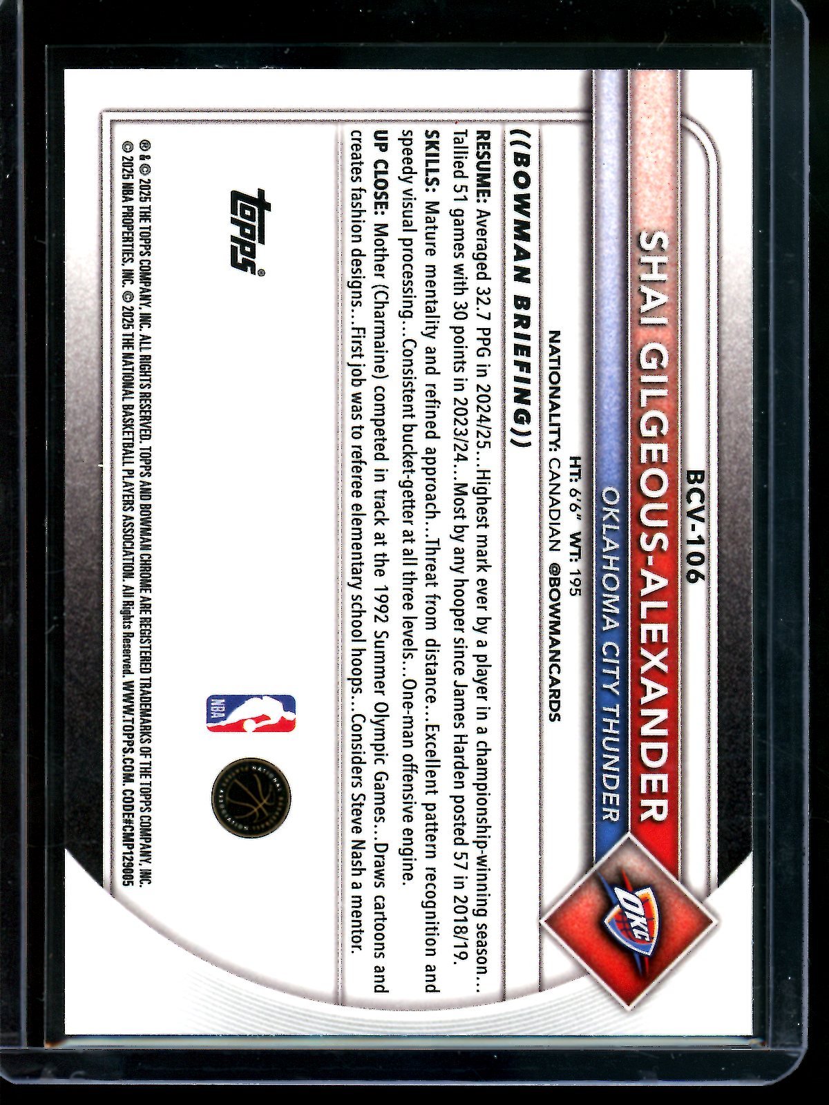 2025 Bowman Sapphire Shai Gilgeous-Alexander Thunder