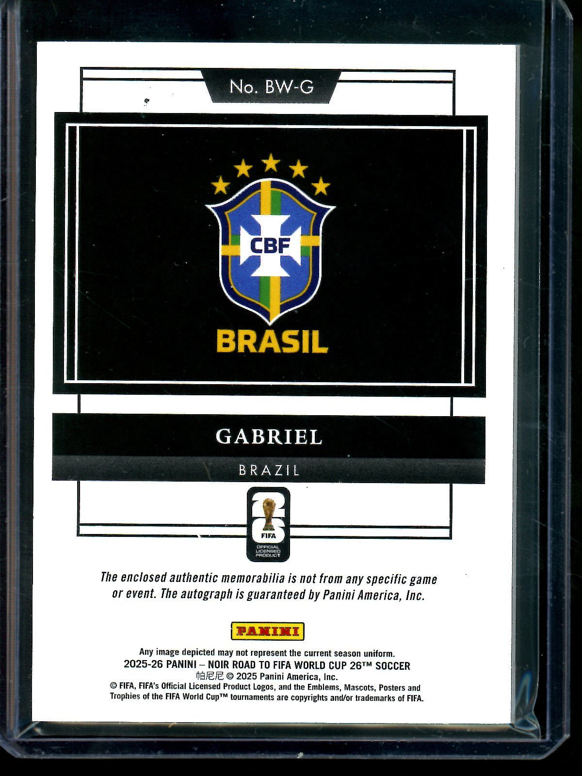 2025 Panini Noir Gabriel Road to Fifa World Cup Patch Autograph /25 Brazil