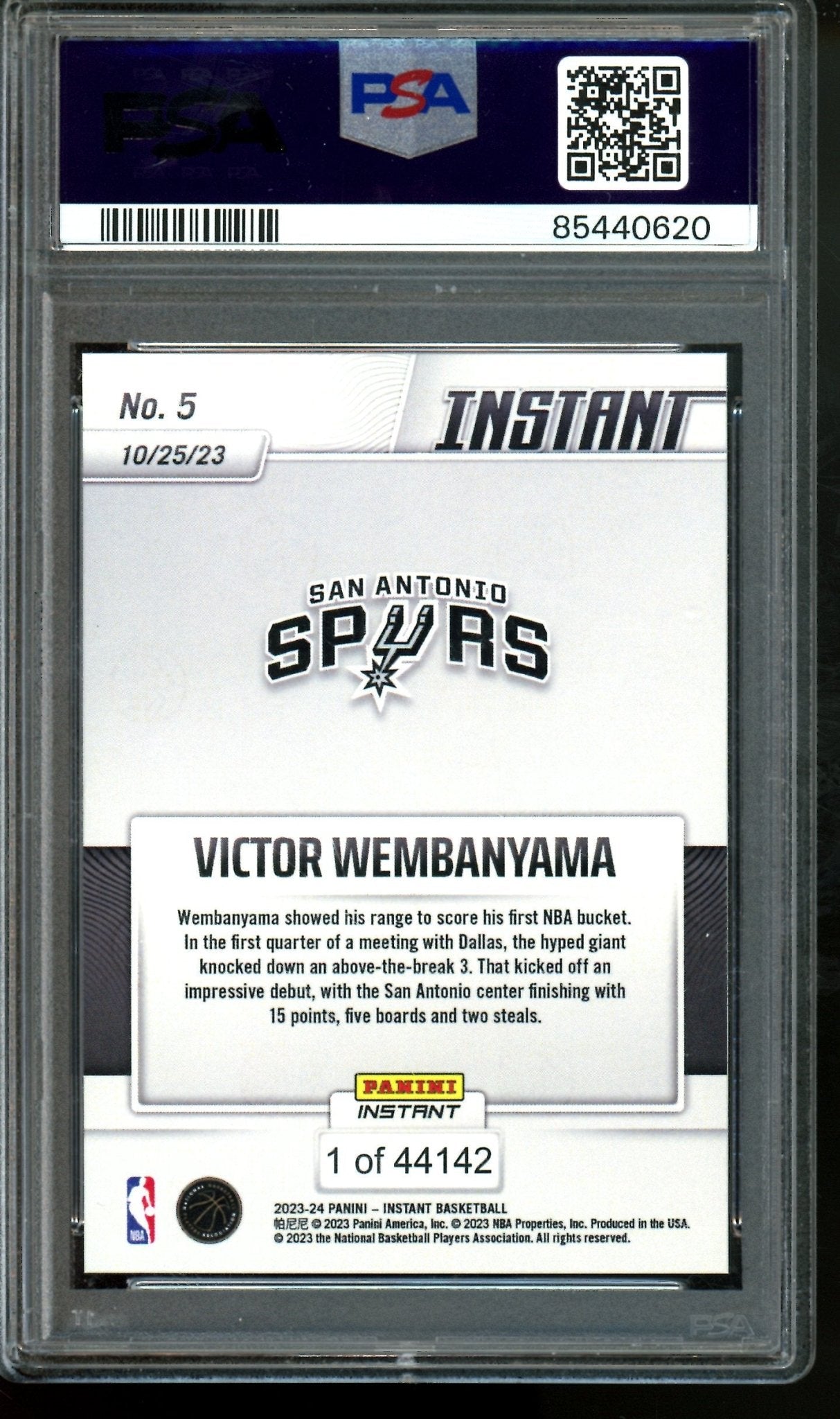 2023 Panini Instant Victor Wembanyama Rookie Card #5 PSA 9 Spurs