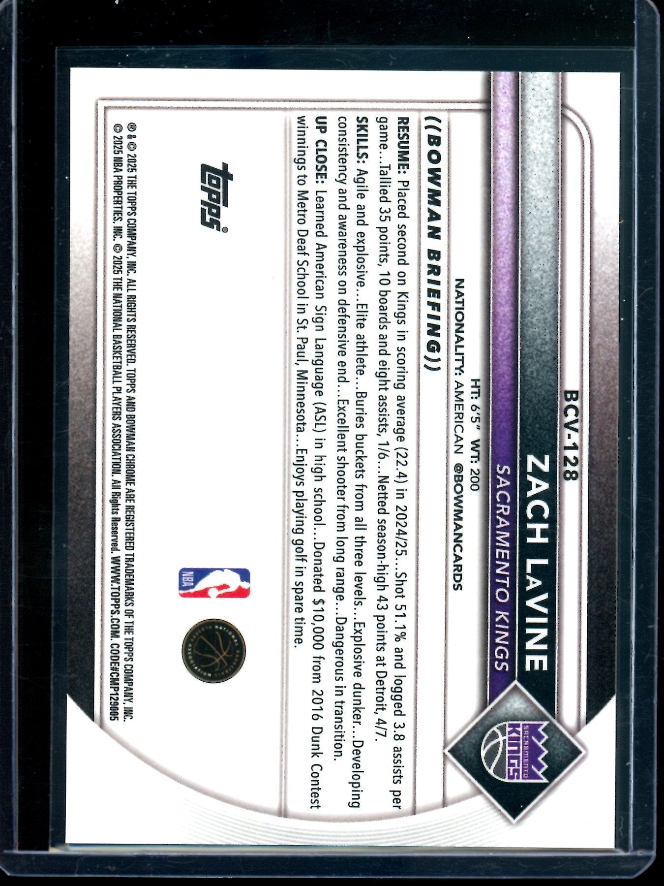 2025 Chrome Zach Lavine Rose Gold Refractor /15 Kings