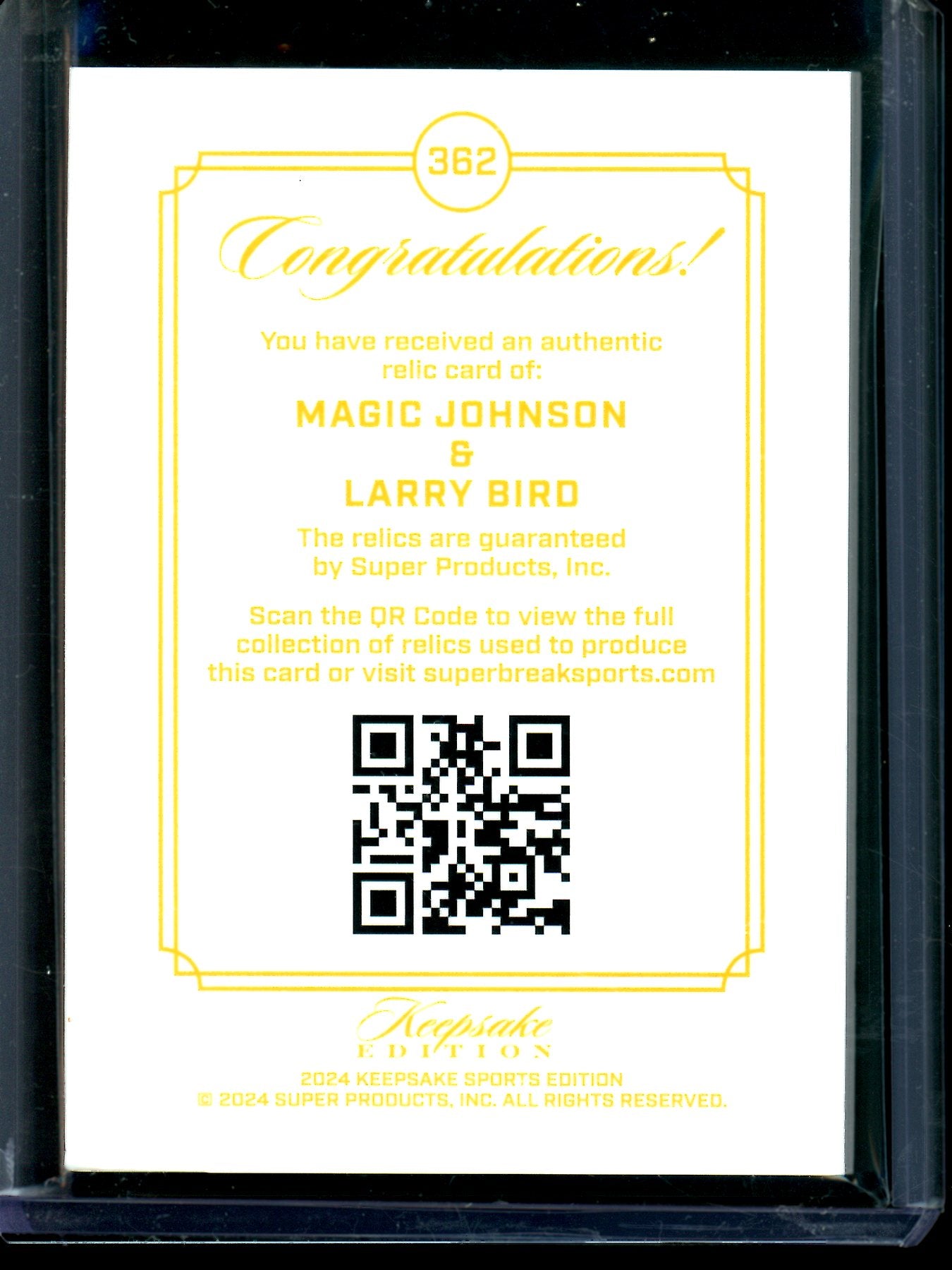 2024 Keepsake Edition Magic Johnson / Larry Bird Dual Diamond Relic /99 Lakers / Celtics