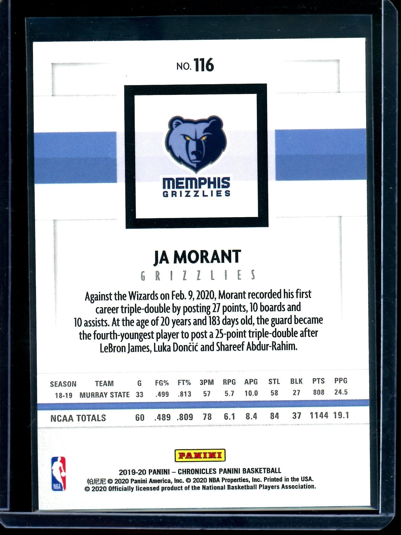 2020 Panini Chronicles Ja Morant Pink Rookie #116 Grizzlies / Trailblazers