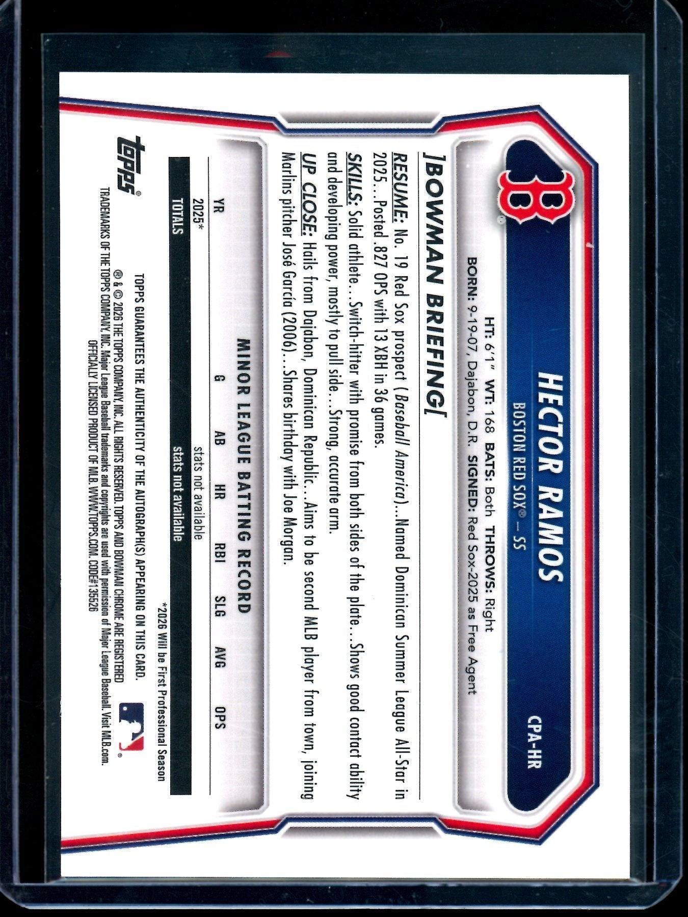 2026 Bowman Chrome Hector Ramos 1st Autograph Red Sox