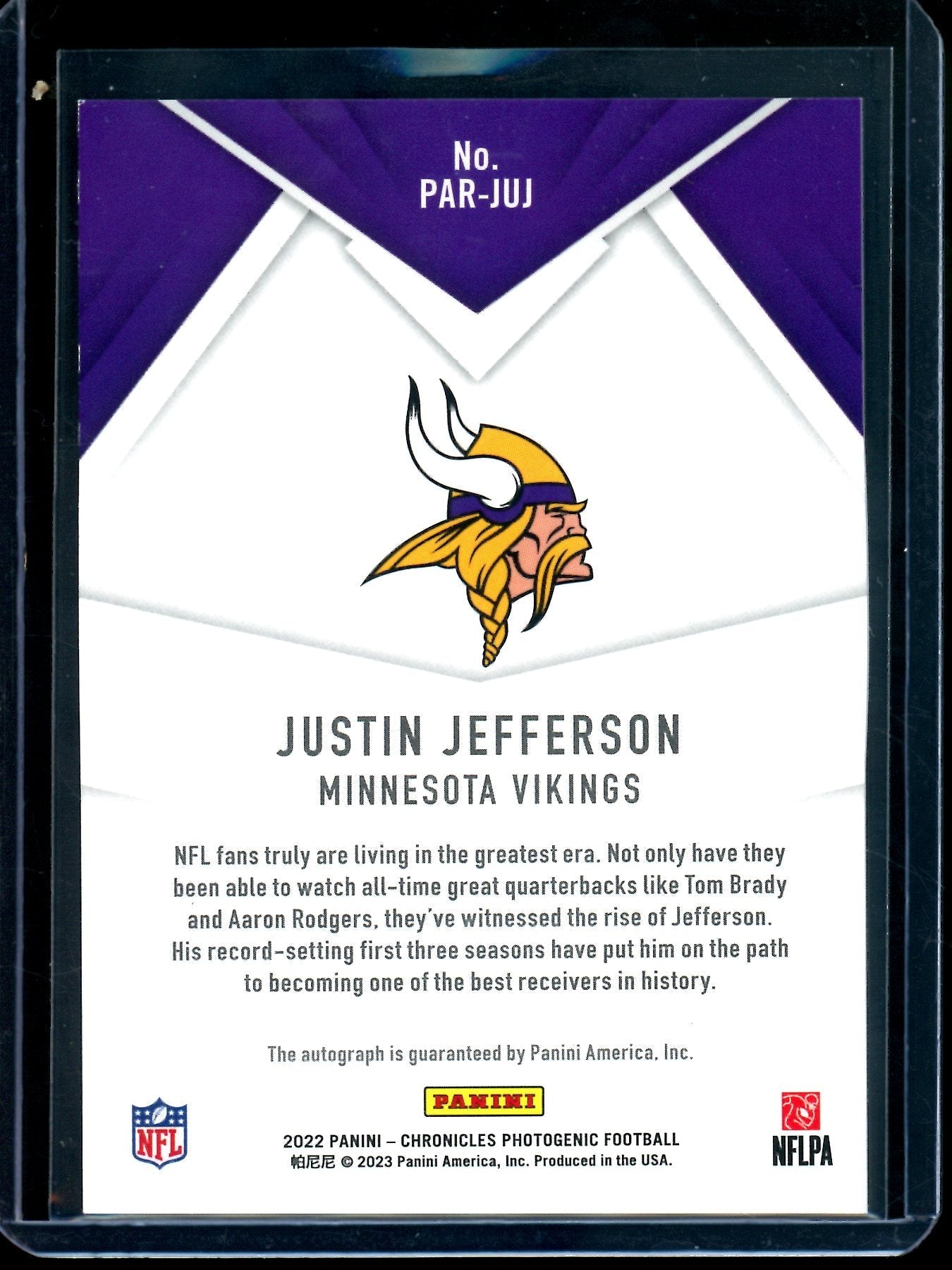 2022 Panini Chronicles Justin Jefferson Paramount Autograph #PAR-JUJ Vikings