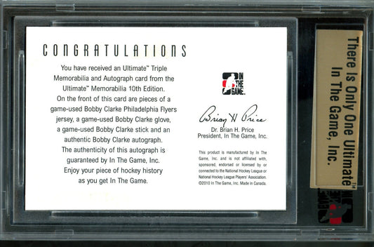 2010 In The Game Ultimate Bobby Clarke Triple Memorabilia Autograph /9 Flyers