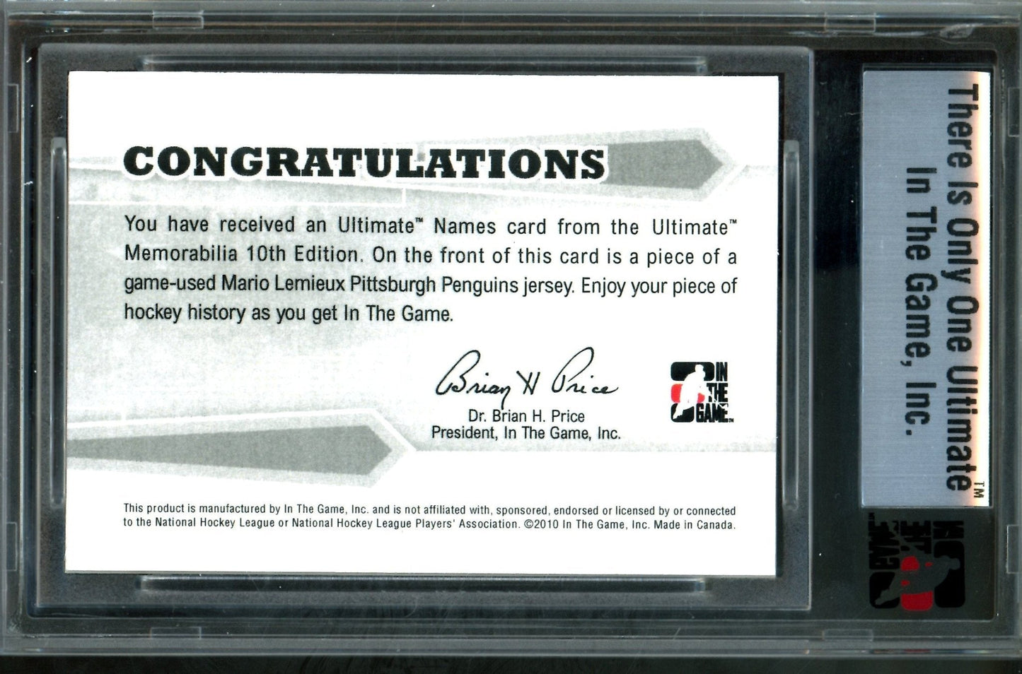 2010 In The Game Ultimate Mario Lemieux Ultimate Names /9 Penguins