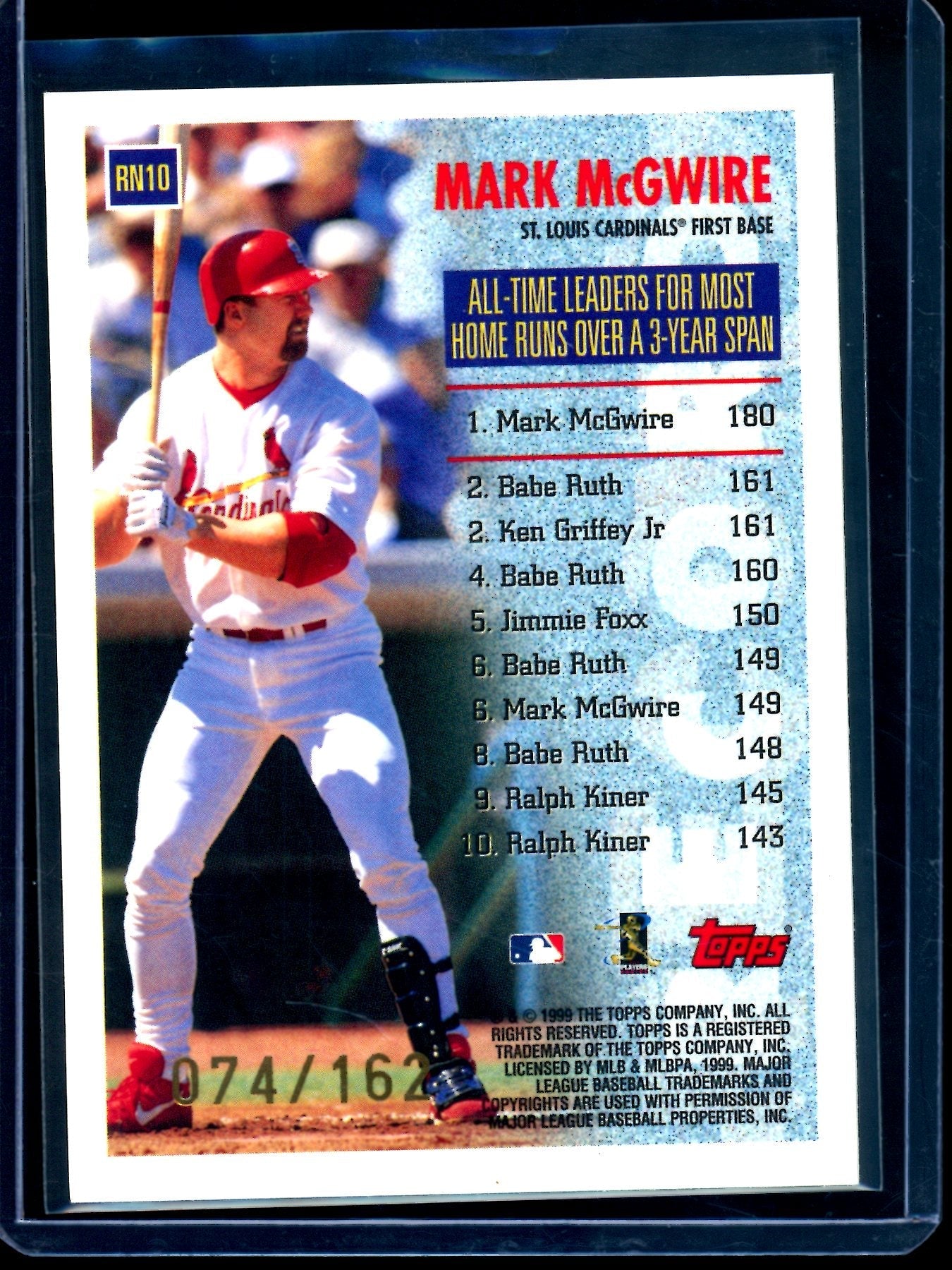 1999 Topps Mark McGwire Record Numbers /162 Cardinals