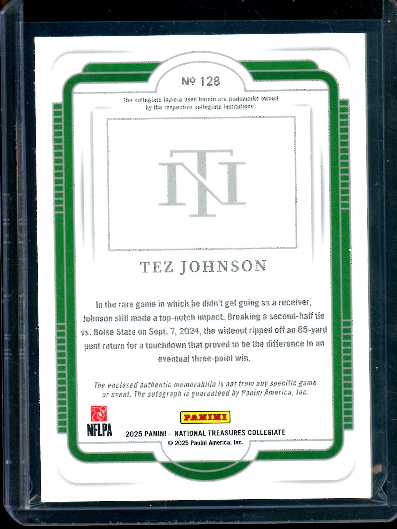 2025 Panini National Treasures Tez Johnson Rookie Patch Autograph /99