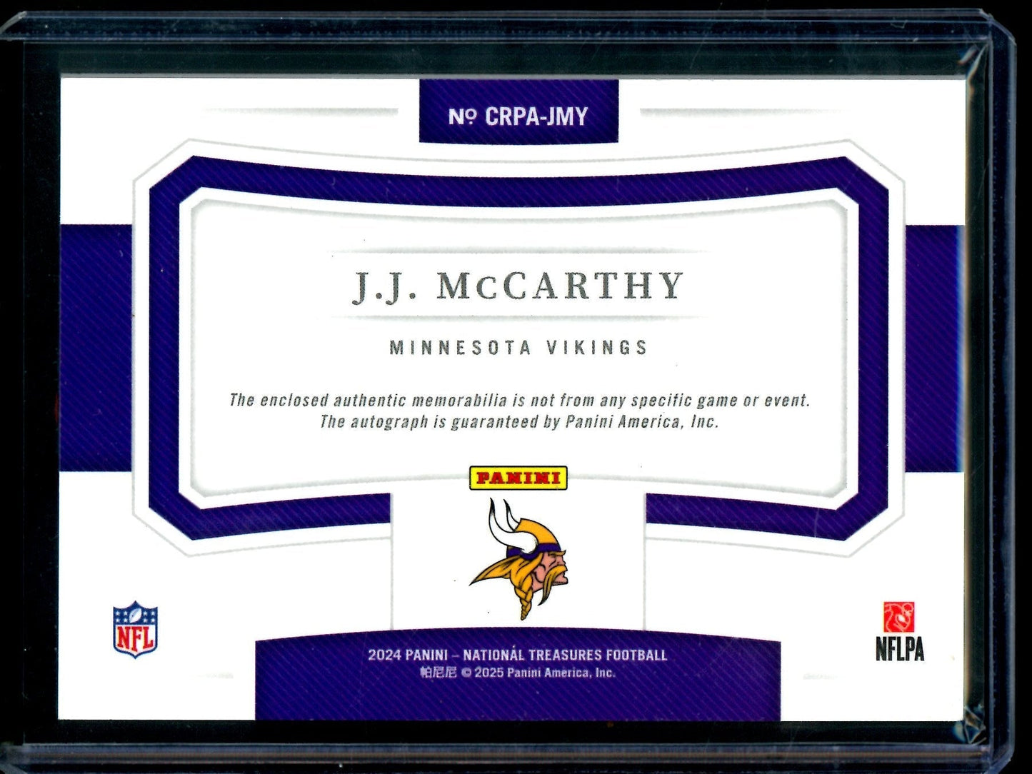 2024 Panini National Treasures JJ McCarthy Crossover Rookie Patch Autograph /99 Vikings