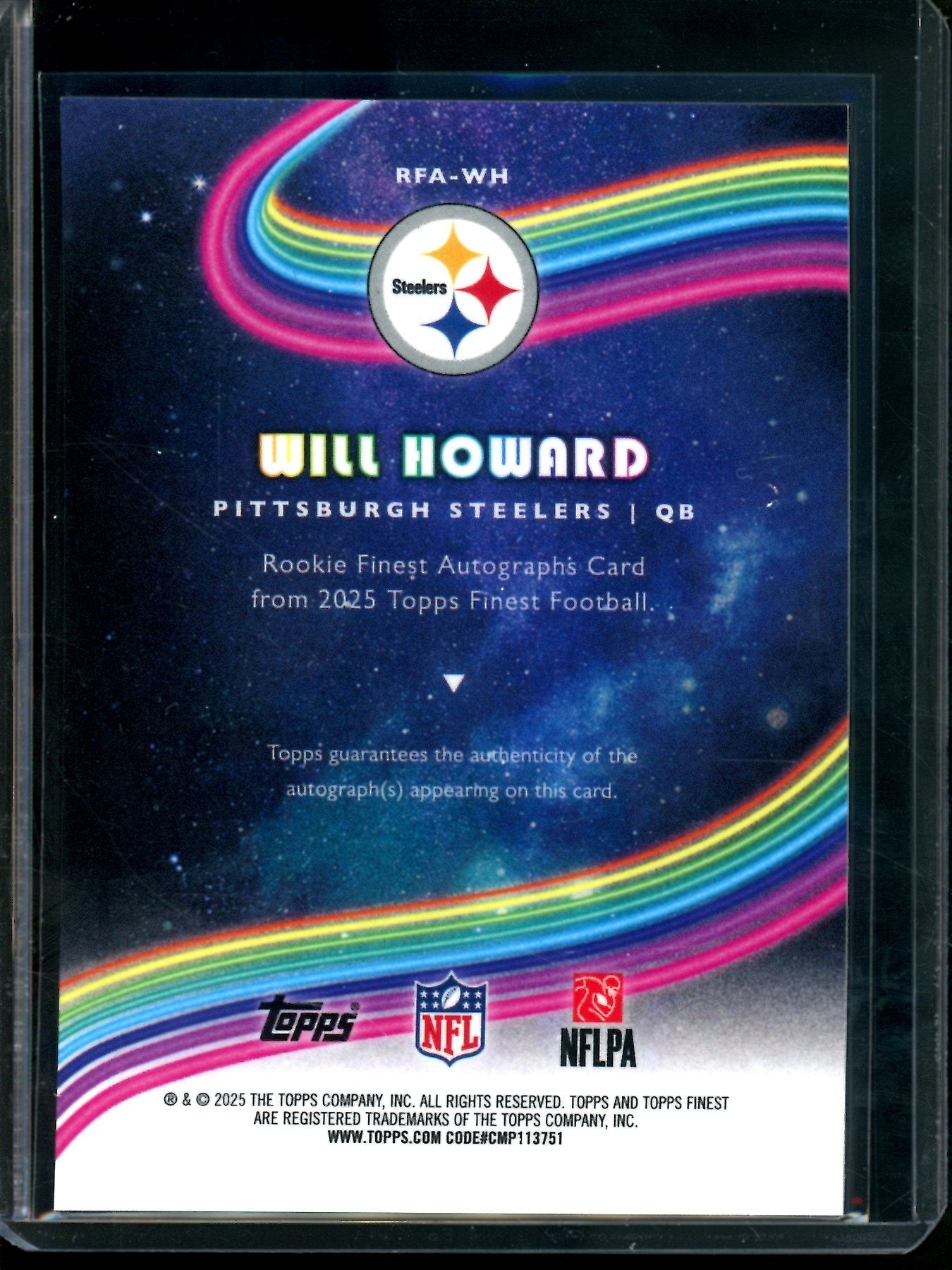 2025 Topps Finest Will Howard Finest Rookie Autograph Gold Geometric /50 Steelers