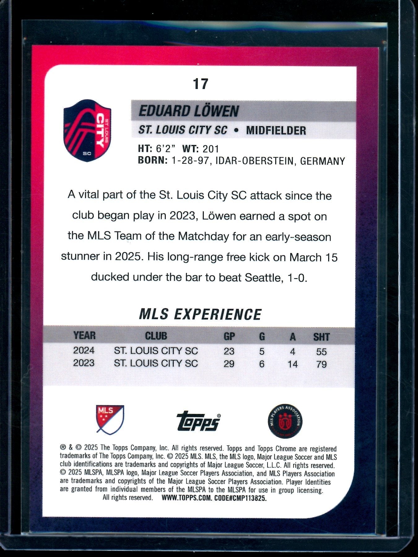 2025 Topps Chrome Eduard Lowen Gold Refractor /50 St. Louis FC