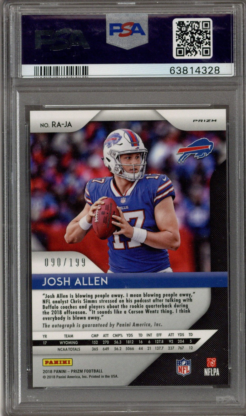2018 Panini Red Wave Prizm Josh Allen RC Rookie AUTO 90/199 PSA 9