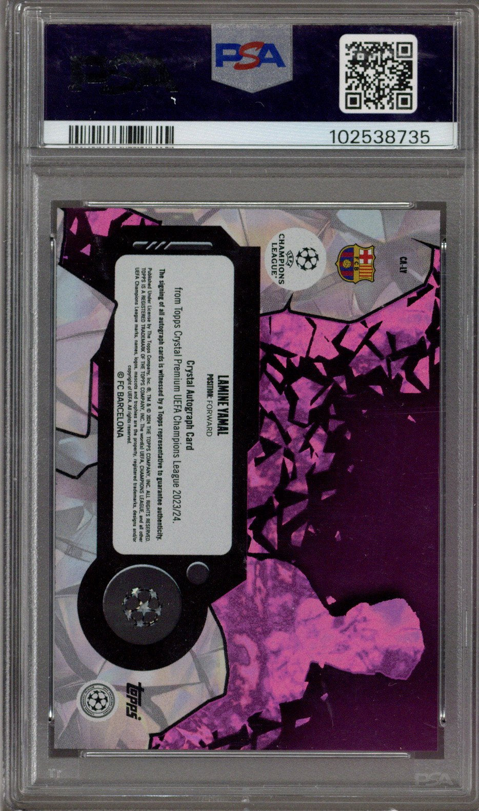 2023/24 Topps Crystal Premium UCL Lamine Yamal 4/10 PSA 9 Auto 10