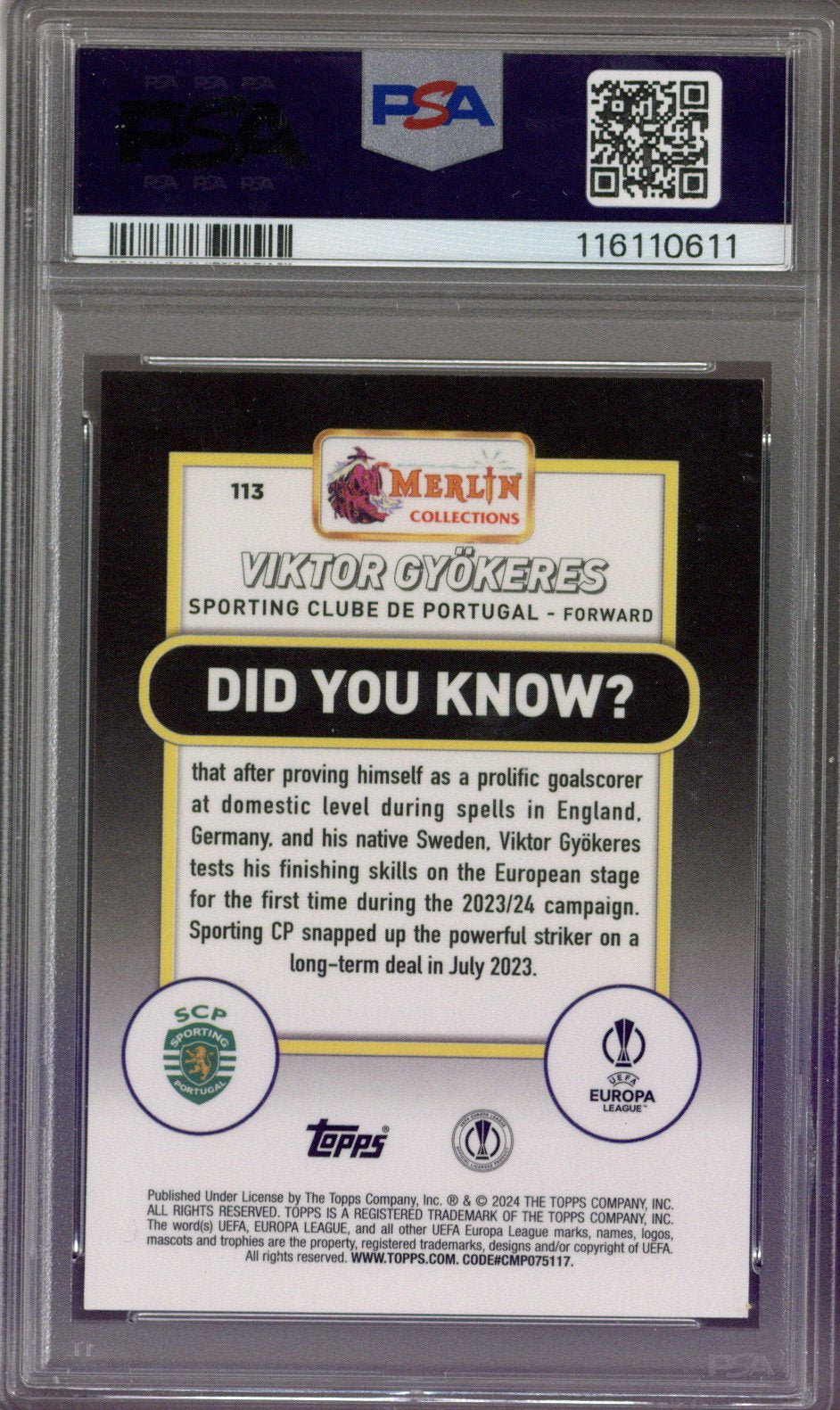 2023/24 Topps Merlin Viktor Gyokeres Orange /25 PSA 9