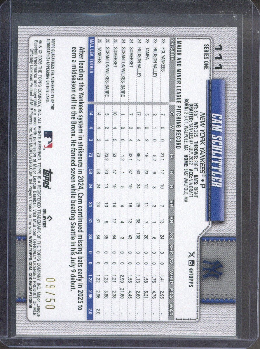 2026 Topps Cam Schlittler Autograph /50