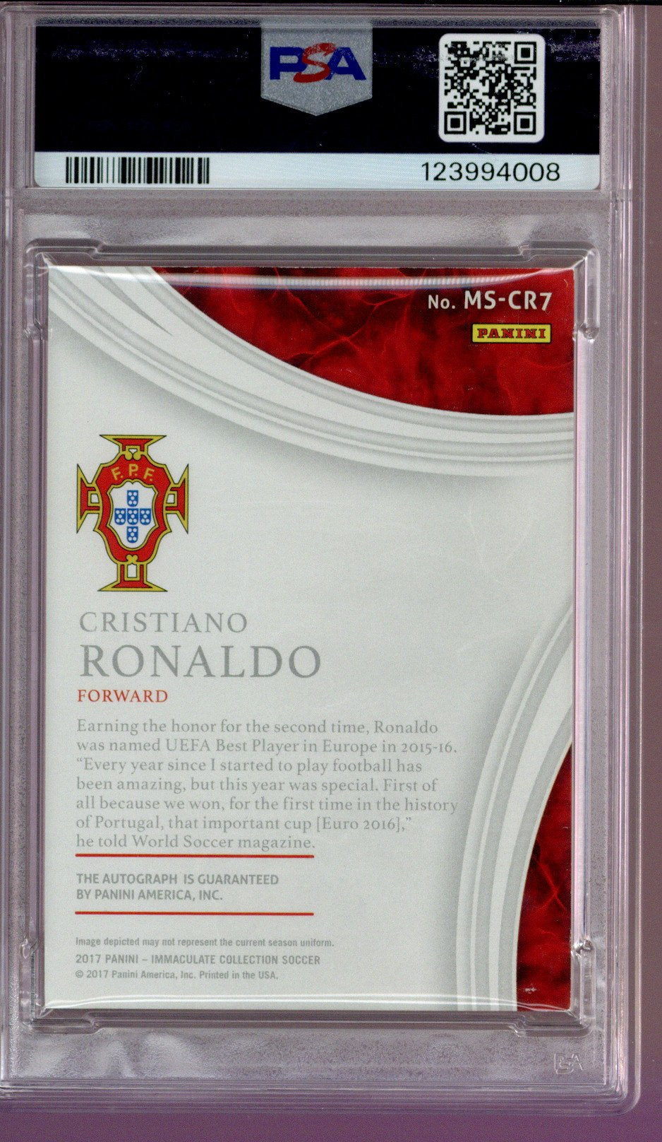 2017 Immaculate Cristiano Ronaldo Auto #3/15 PSA 7 Auto 9