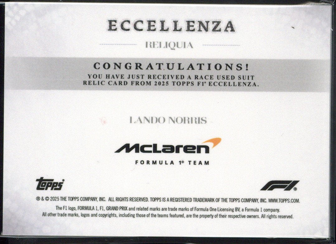 2025 Topps Eccellenza F1 Lando Norris Patch /99