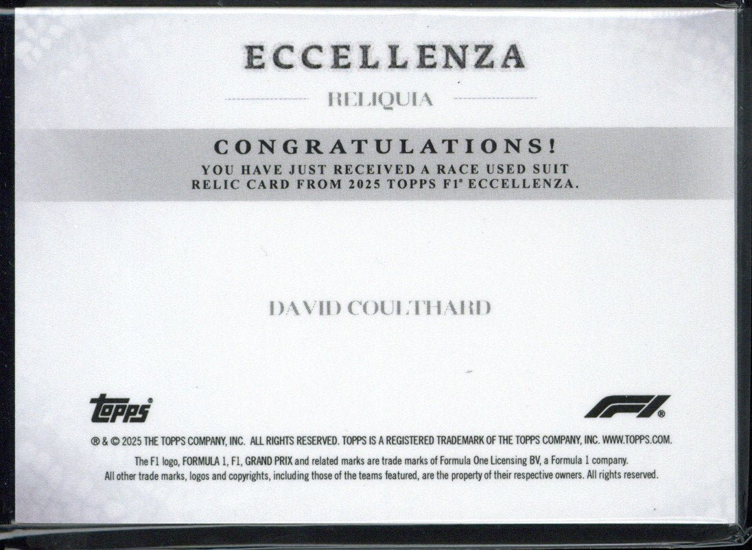 2025 Topps Eccellenza F1 David Coulthard Patch /25