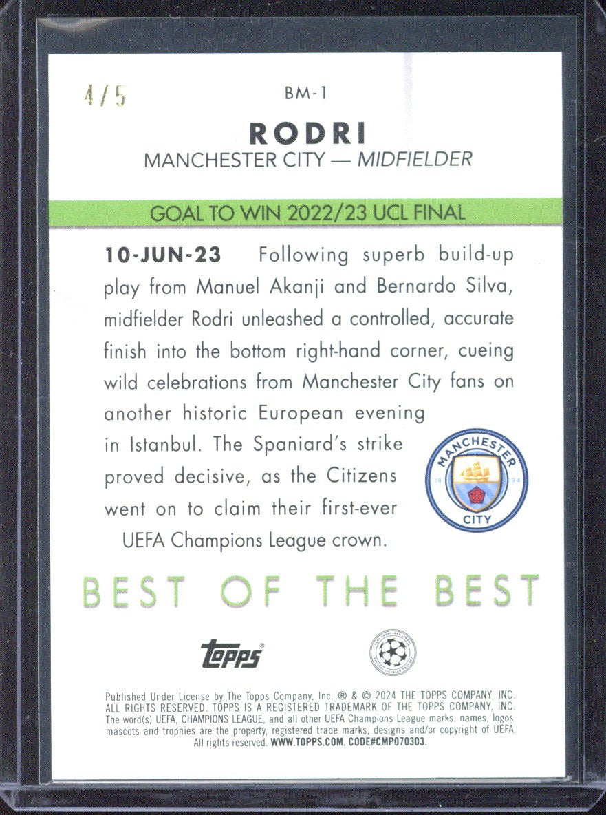 2023-2024 Topps UCL Rodri Best of the Best /5 #BM-1