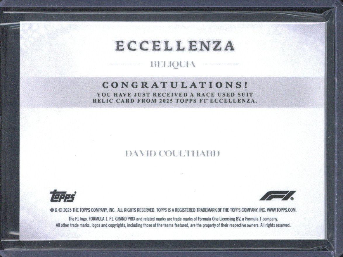 2025 Topps Eccellenza F1 David Coulthard Relic