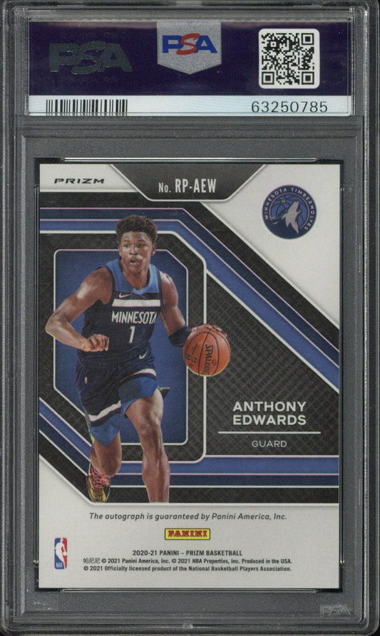 2020 Panini Prizm Anthony Edwards RC Penmanship Blue Wave Prizm Autograph #RPAEW PSA 9 Auto 9