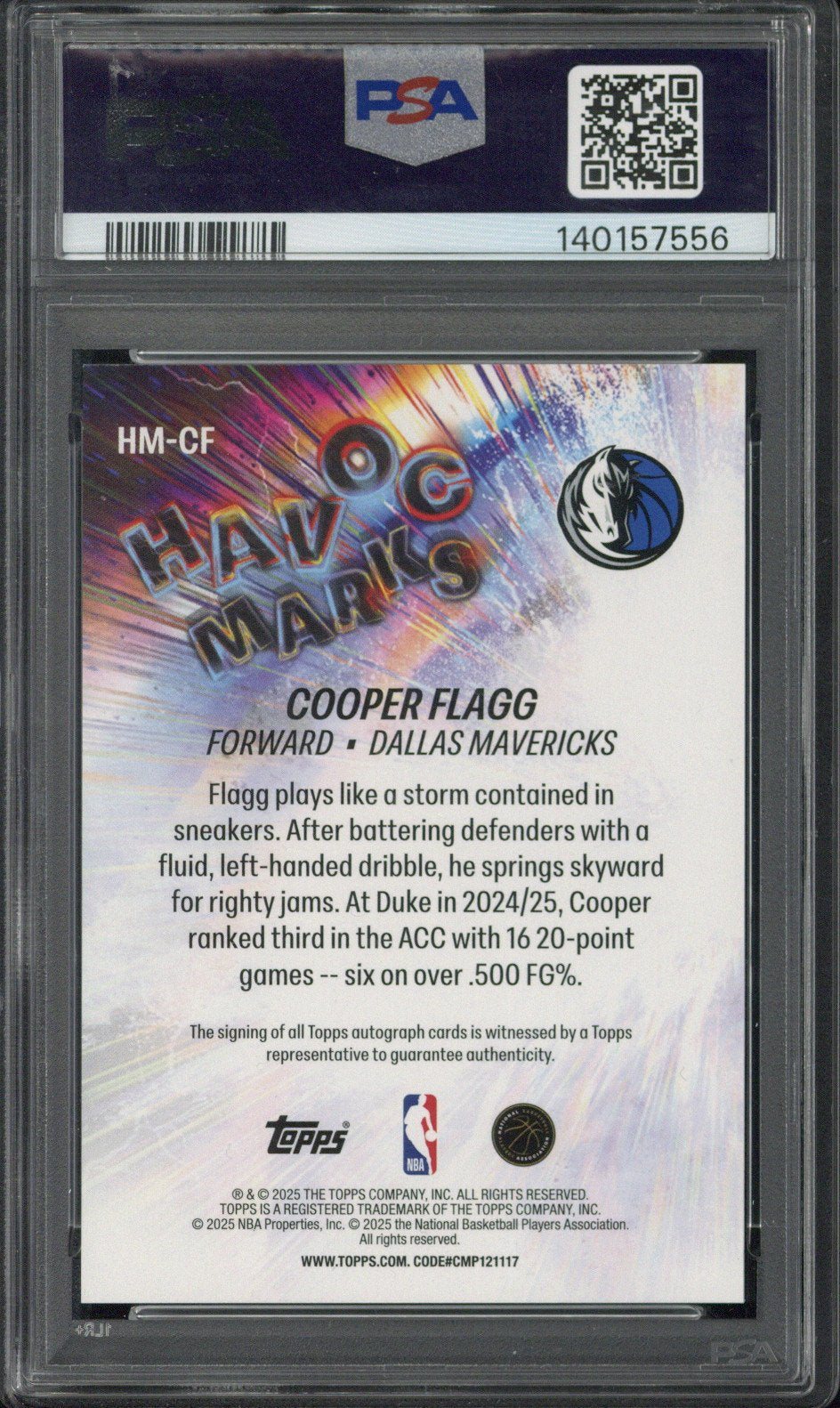 2025 Topps Cooper Flagg Havoc Marks Autograph #HM-CCF PSA 9 Auto 10