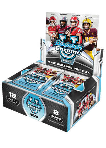 compare product 2025 Bowman Chrome University Football Jumbo Hobby Box