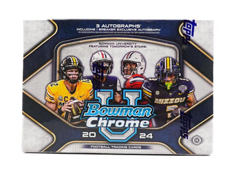 compare product 2024 Bowman Chrome University Football Breaker's Delight 10 Box Case
