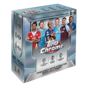 compare product 2025/26 Topps Chrome UEFA Club Competitions Soccer Mega Box