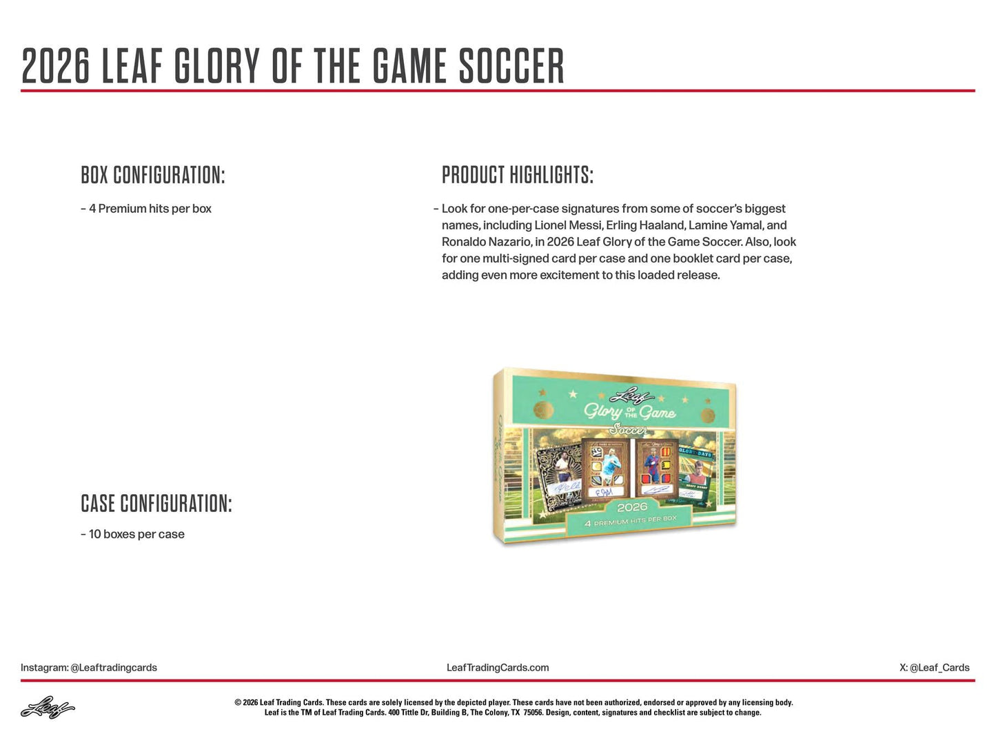 2026 Leaf Glory of the Game Soccer Hobby