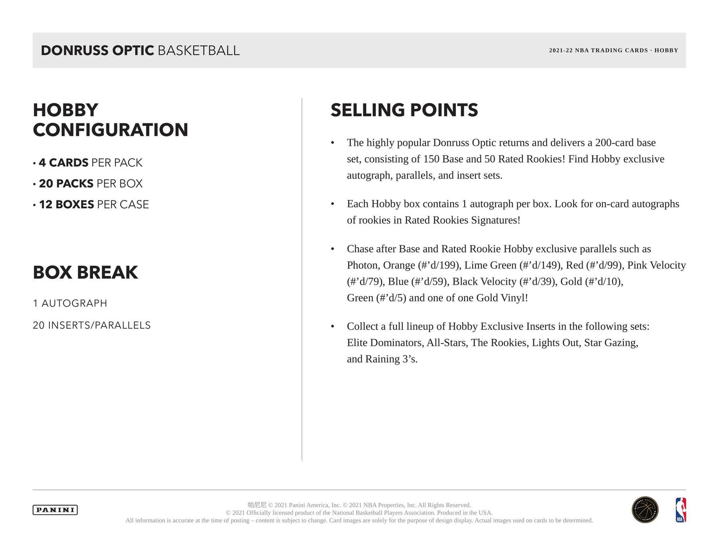 2021/22 Panini Donruss Optic Basketball Hobby Pack